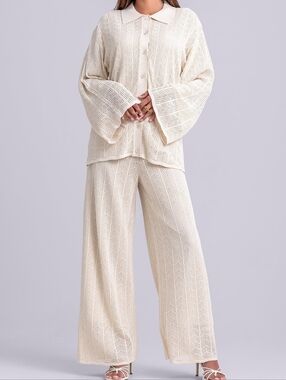 Dina Crochet Top & Pant Set- Oatmeal